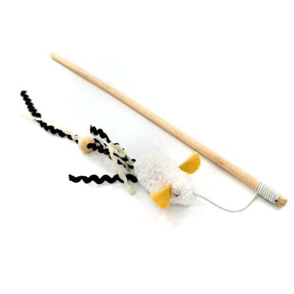 HIPPIE PET Zabawka dla kota, WĘDKA Z MYSZKĄ biała, 40 cm