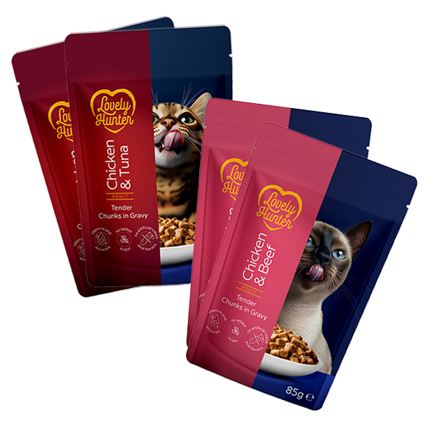 LOVELY HUNTER Adult Cat Set (2x Chicken Tuna, 2x Chicken Beef), 4x85g sasz. ZESTAW - obrazek 2