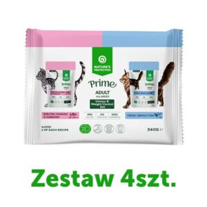 NP PRIME Urinary & Weight Control Adult Cat Set (2x White Fish, Anchovies and Cranberries, 2x Chicken, Salmon and Tuna), 4x85g sasz. ZESTAW